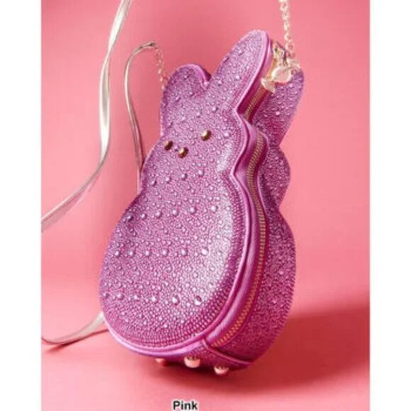 Betsey Johnson Kitsch Peeps Pink Rhinestone Bunny Rabbit Easter Crossbody Bag - Picture 5 of 16